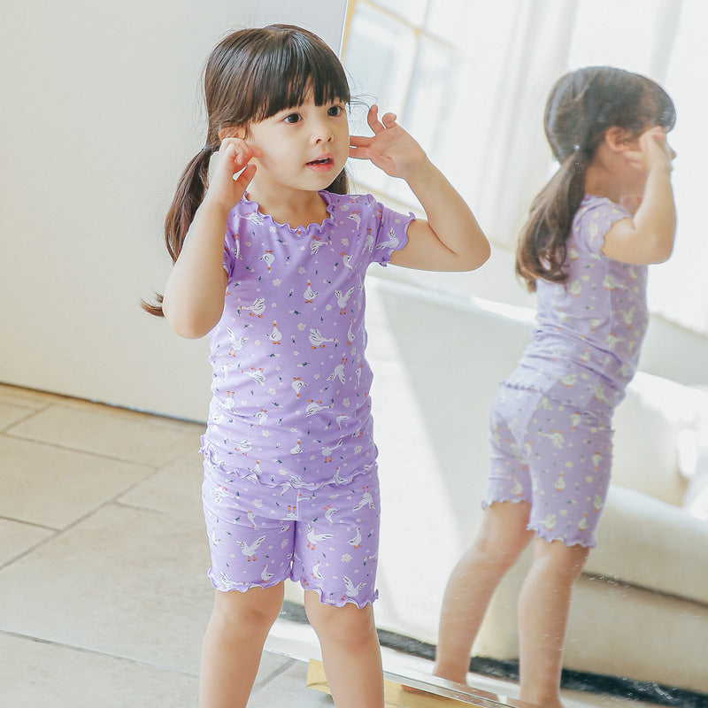 Short sleeve shirring purple duck