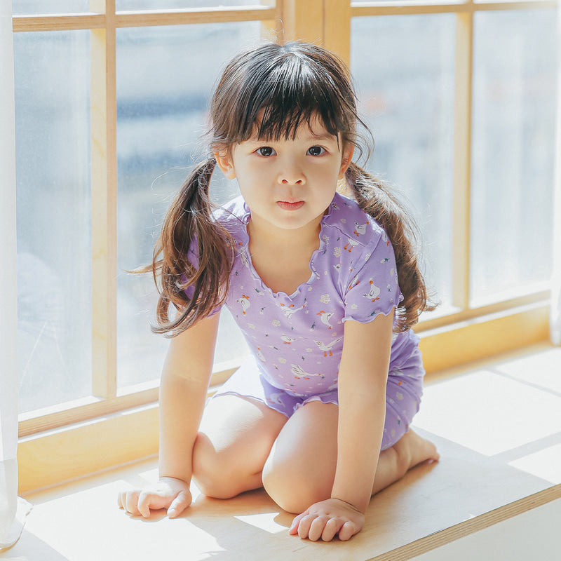 Short sleeve shirring purple duck