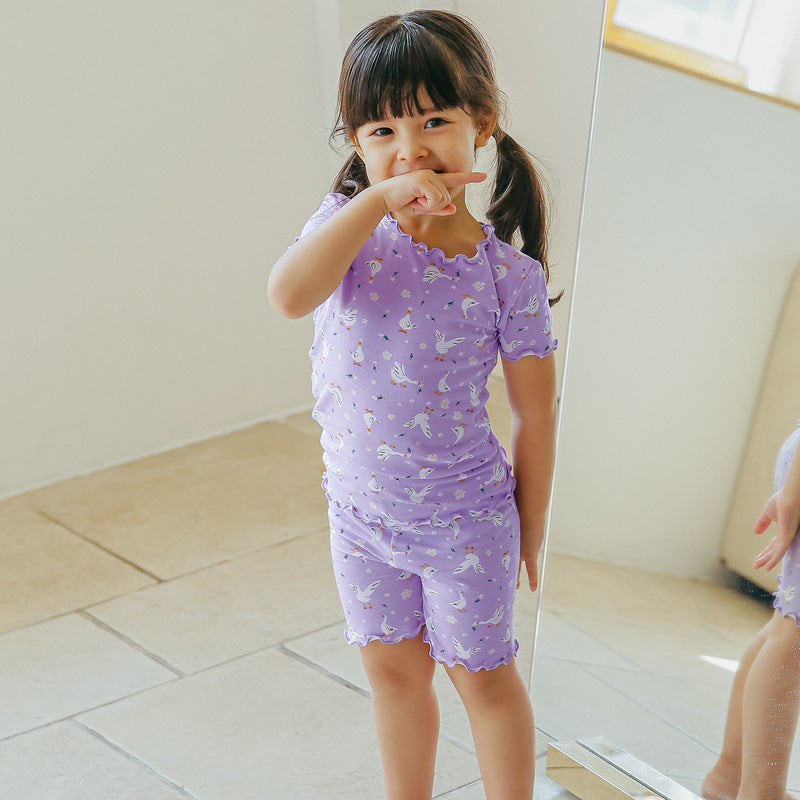 Short sleeve shirring purple duck