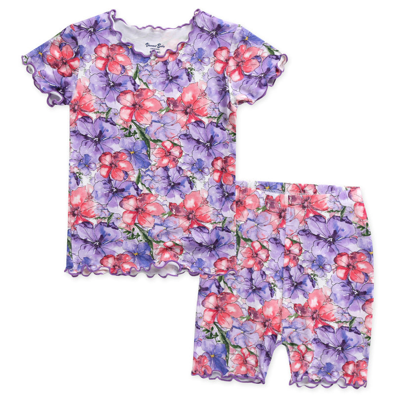 Short-sleeved flower shirring
