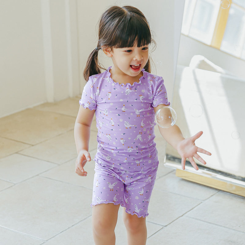 Short sleeve shirring purple duck