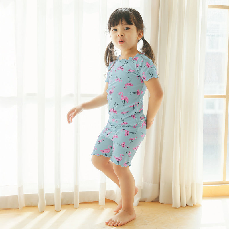 Short sleeve shirring flamingo