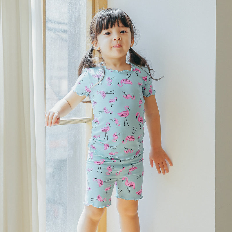 Short sleeve shirring flamingo
