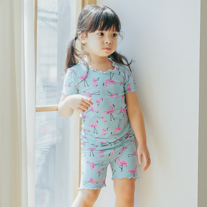 Short sleeve shirring flamingo