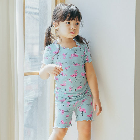 Short sleeve shirring flamingo