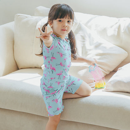 Short sleeve shirring flamingo