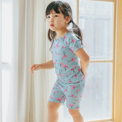 Short sleeve shirring flamingo