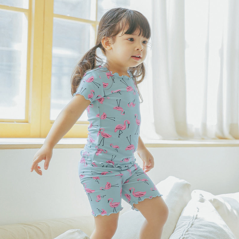 Short sleeve shirring flamingo