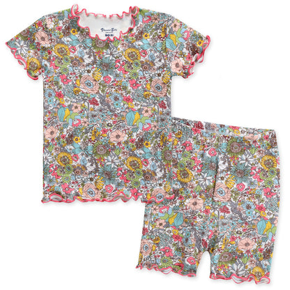 Short-sleeved flower shirring