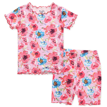 Short-sleeved flower shirring