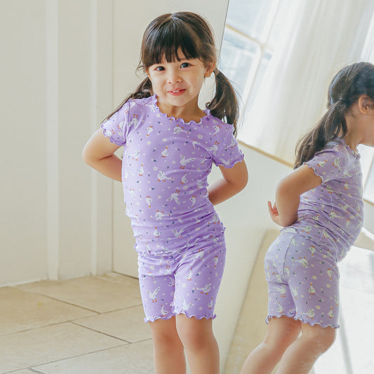 Short sleeve shirring purple duck