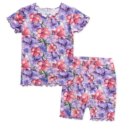 Short-sleeved flower shirring