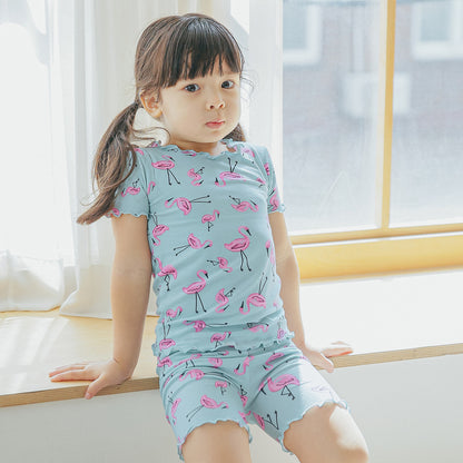 Short sleeve shirring flamingo